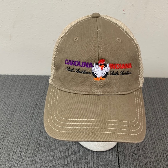 Carolina Indiana Auto Auction Trucker Hat Mens Size M/L Brown Tan Mesh Back Cap - Picture 1 of 13